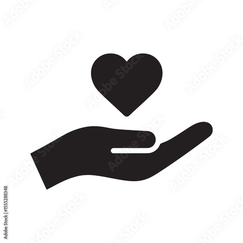 Charity icon with hand holding a heart a symbol for donation care and support giving love and compassion to a community or cause vector solid glyph icon