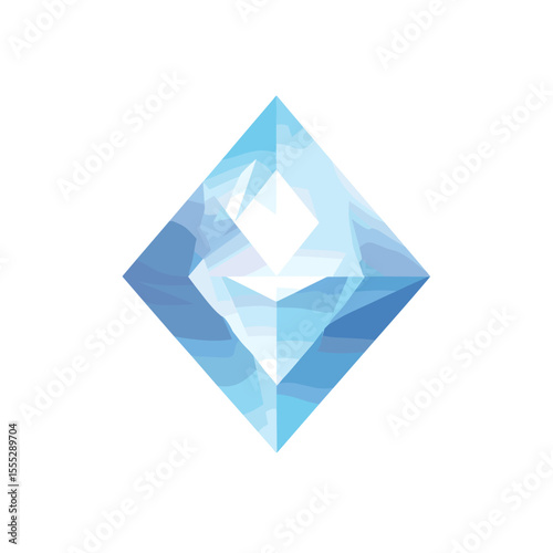 Sleek abstract diamond shape formed with crystal-like facets in icy blue tones.