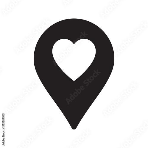 Favorite place icon with a heart on a location pin representing a loved spot a romantic destination or a preferred address on a map vector solid glyph icon
