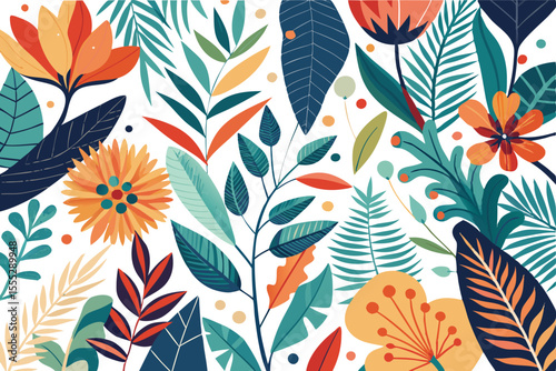 Abstract background with leaves and flowers, Matisse style. Vector seamless pattern with Scandinavian cut out elements vector