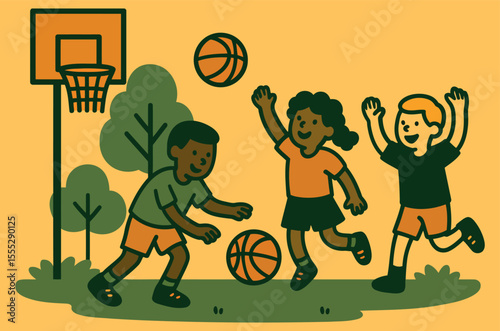 Kids Playing Basketball on a park court