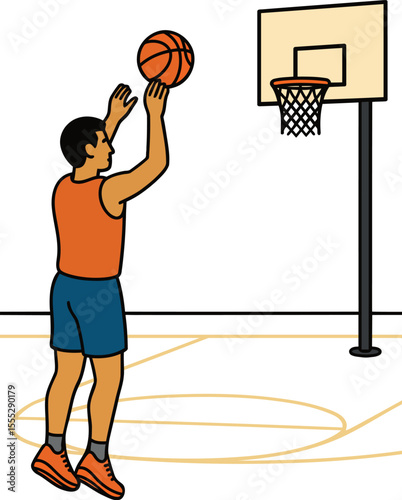 Basketball Player Shooting a Ball into the Hoop