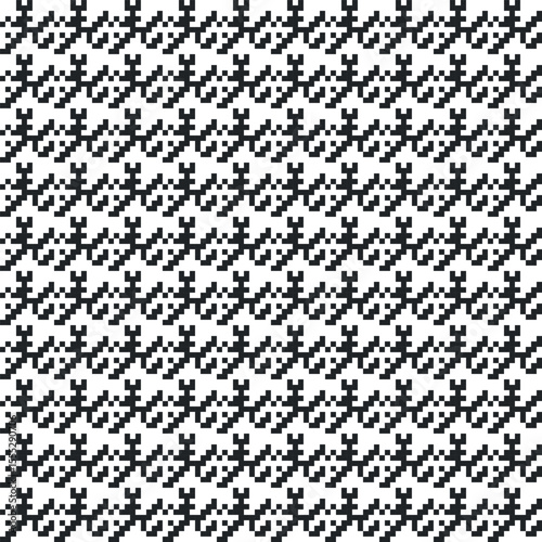 Geometric houndstooth black and white seamless pattern with pied-de-poule ornament. Monochrome graphic design. Modern minimalist stylish squared background. Vector chequered motif for fabric, textile.