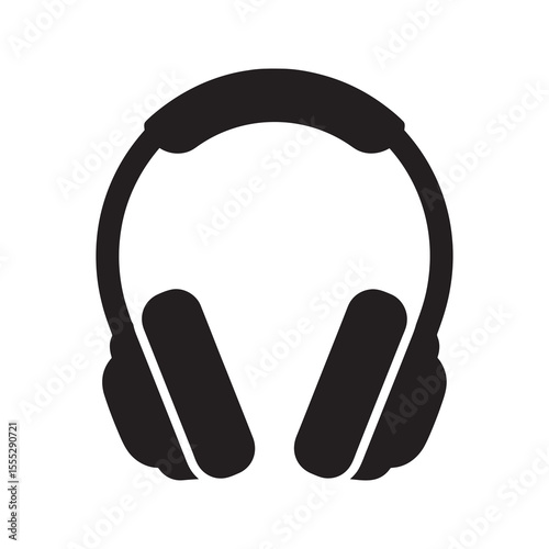 Headphone icon for listening to music and audio representing a personal device for sound entertainment and a gadget for a podcast or dj mix vector solid glyph icon