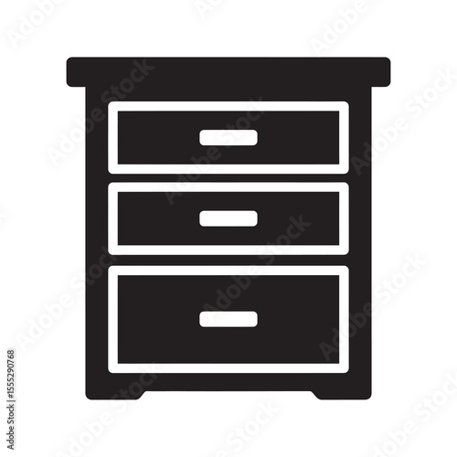 Wooden dresser icon with drawers for home furniture and interior design representing a cabinet for storage of clothes in a modern bedroom decor vector solid glyph icon