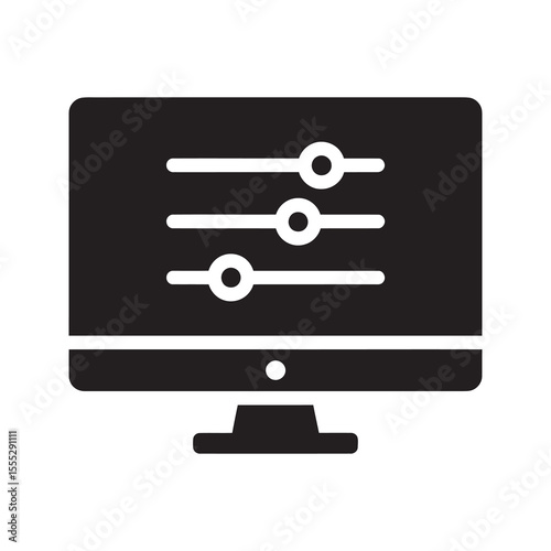 Control panel on a computer screen icon for adjusting system settings representing a dashboard for customization of software and user preference vector solid glyph icon