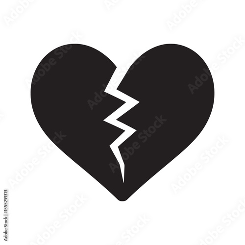 Broken heart icon representing a heartbreak divorce or a sad breakup a symbol of a painful relationship problem loneliness and emotional loss vector solid glyph icon