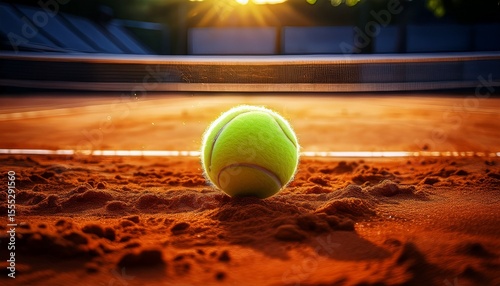 close up on a tennis ball bouncing on the clay of roland garros