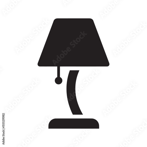Table lamp icon for home interior decoration representing a piece of furniture for light and a cozy atmosphere in a bedroom or living room vector solid glyph icon