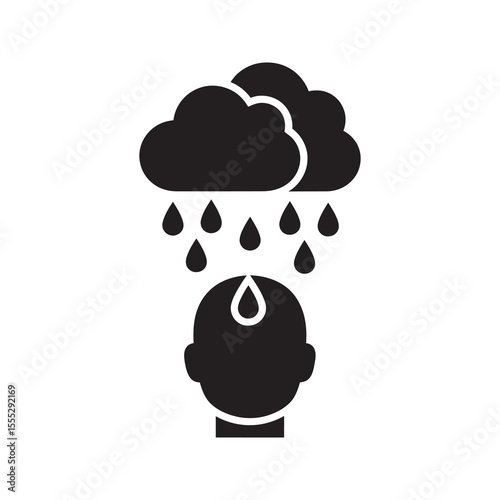 Depression icon with a rain cloud over a head representing a sad mood mental health issues stress and anxiety from a psychological problem vector solid glyph icon