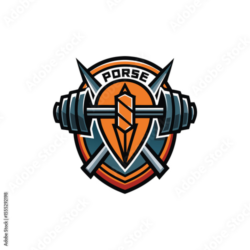 Iron hammer merged with barbell Norse power strength gym fitness Viking mythology logo design vector
