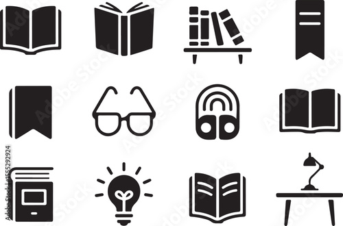 Reading Icons Books, Bookmarks, Glasses, and More