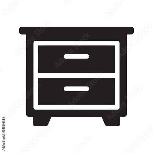 Two drawer nightstand icon for bedroom furniture representing a small cabinet for bedside storage and interior home decoration design vector solid glyph icon