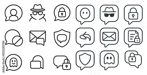 Set of icons for various social media platforms, including Facebook, Twitter, and Instagram. The icons are all in black and white and feature a variety of symbols, such as a key, a ghost