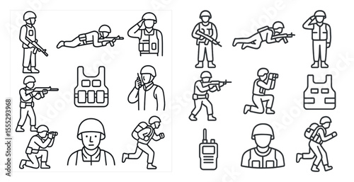 The image is a series of soldiers in various poses, with some holding guns and others wearing protective gear. Scene is serious and focused, as the soldiers are depicted in action