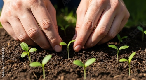 Hands gently holding a small seedling ready to be planted in the soil