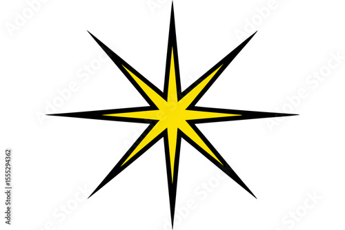A black and white vector compass rose icon illustrates the cardinal directions for navigation