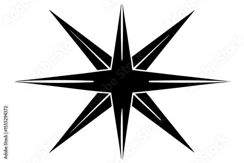 A striking black and white compass rose vector, isolated on white, a golden symbol of north, ideal for map designs or shiny metallic icons