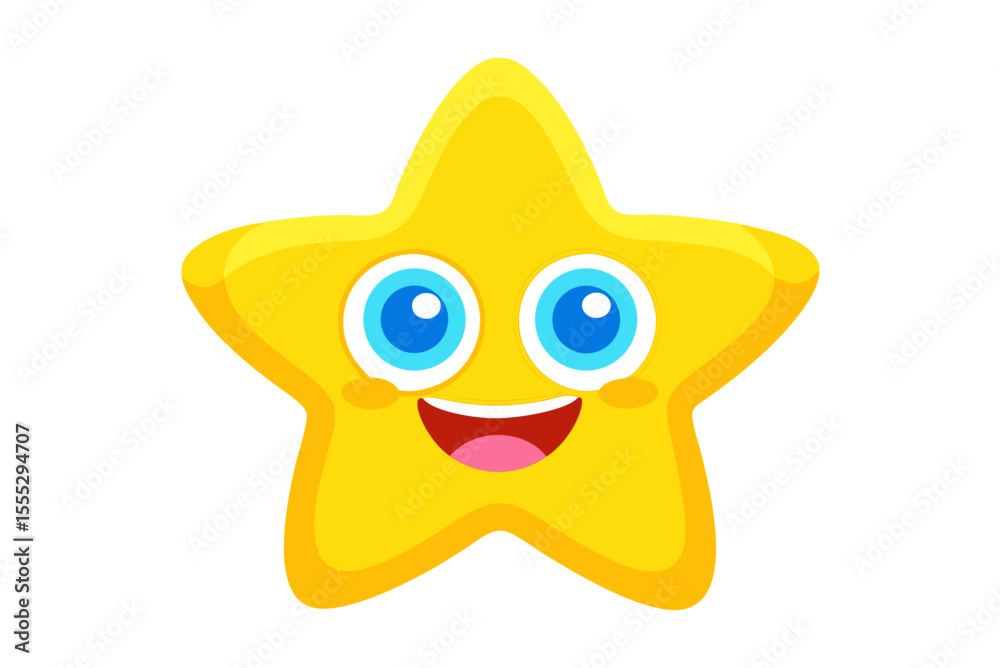 Fototapeta premium A funny yellow cartoon star character with a happy, smiling face and expressive eyes, designed as a cute and comical vector art illustration