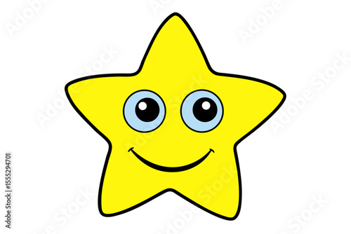 Happy yellow star cartoon character with a cute smiling face, perfect for a fun summer icon or design