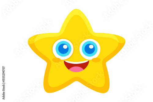 A funny yellow cartoon star character with a happy, smiling face and expressive eyes, designed as a cute and comical vector art illustration