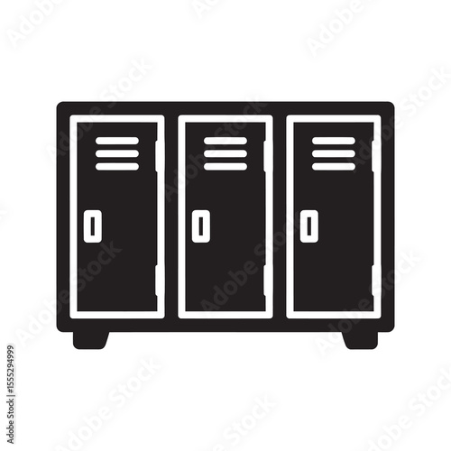 School gym locker icon representing a secure storage cabinet for personal belongings in a public changing room for students or athletes vector solid glyph icon