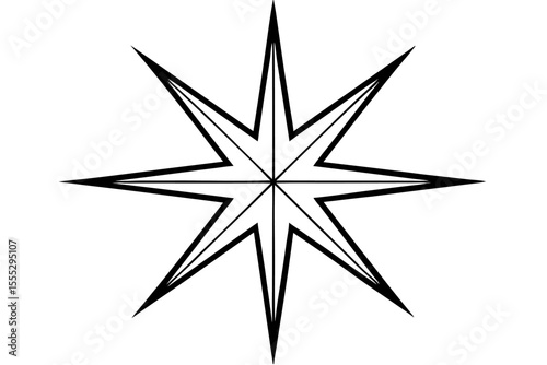 A shiny golden compass rose star is a festive Christmas holiday decoration