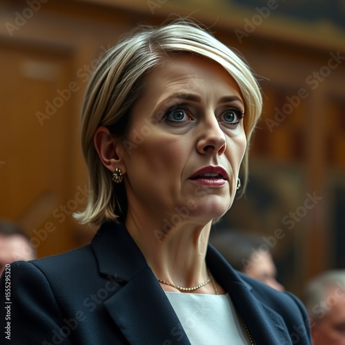 Influential Female Politician Addressing a Formal Assembly