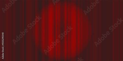 Curtain on stage. Red background with spotlight in theater or cinema. Red closed velvet curtain for circus, theatre, scene and club.