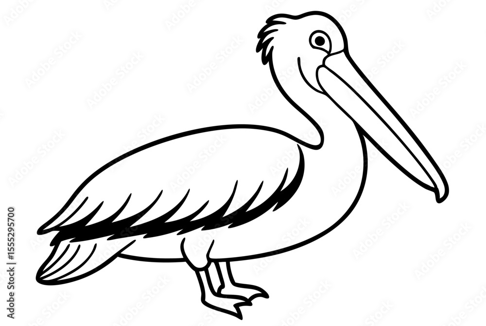 Fototapeta premium Isolated pelican illustration with a long beak, white feathers, and a touch of yellow, perfect for wildlife and nature themes