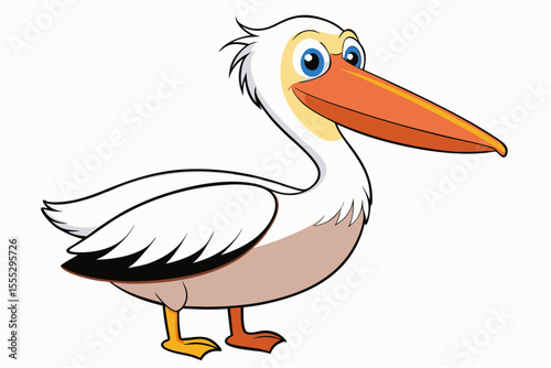 Isolated on white, this vector illustration depicts a wild pelican, a water bird with a prominent beak and white feathers