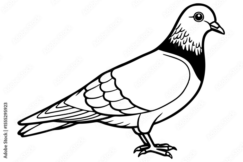 Obraz premium A graceful vector illustration of a white dove or pigeon, a symbol of peace, with outstretched wings and a delicate feather, isolated on a clean background