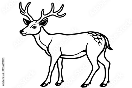 Isolated vector silhouette illustration of a wild deer or reindeer with antlers, perfect for nature and Christmas designs