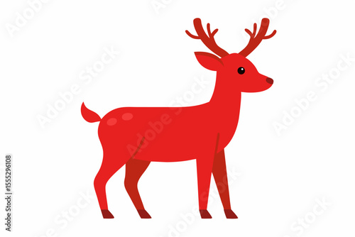 Cute red deer animal illustration vector silhouette on a white background with antlers