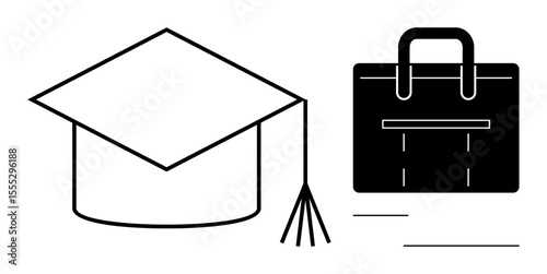 Graduation cap and professional bag suggesting a link between academic achievement and career progression. Ideal for education, success, workforce readiness, growth, opportunity, career planning
