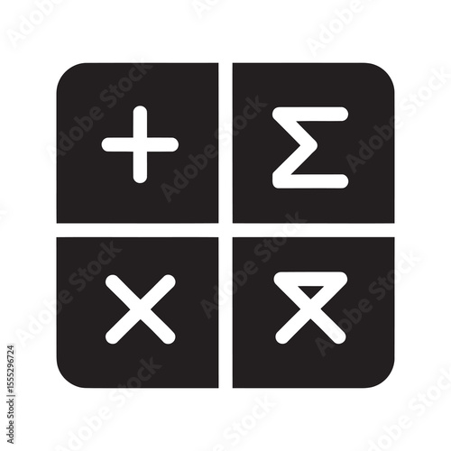 Mathematics calculator icon with math symbols for accounting and financial calculation or for a science and education learning tool vector solid glyph icon