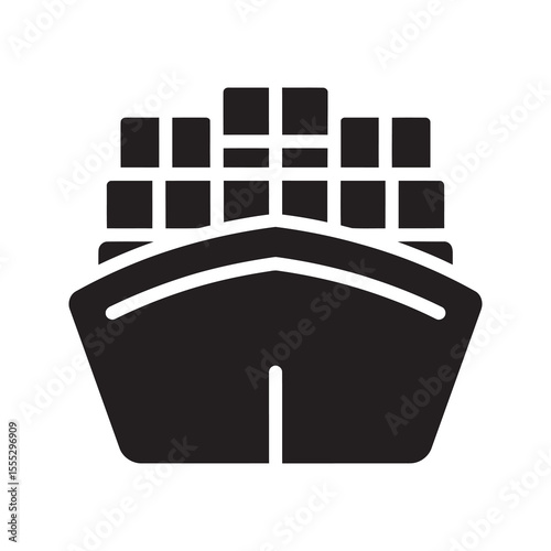 Cargo ship icon with containers for international freight transportation representing maritime logistics for import and export global trade vector solid glyph icon