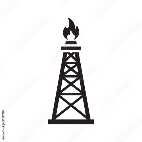 Oil drilling rig icon for the petroleum industry representing fossil fuel extraction and energy resource exploration from a derrick vector solid glyph icon
