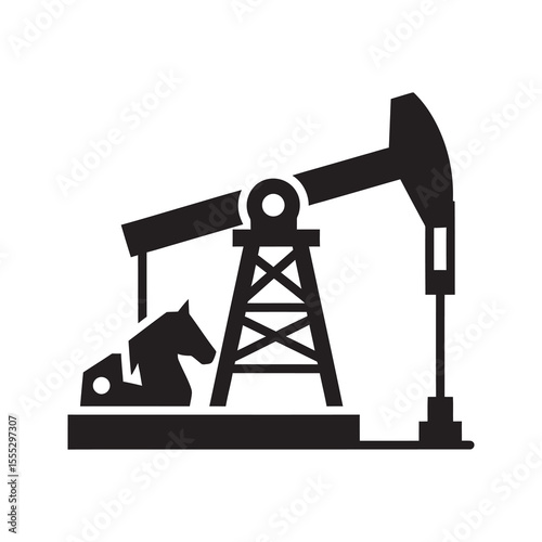 Oil pumpjack icon for the petroleum industry representing fossil fuel extraction and an onshore energy resource drilling machine vector solid glyph icon