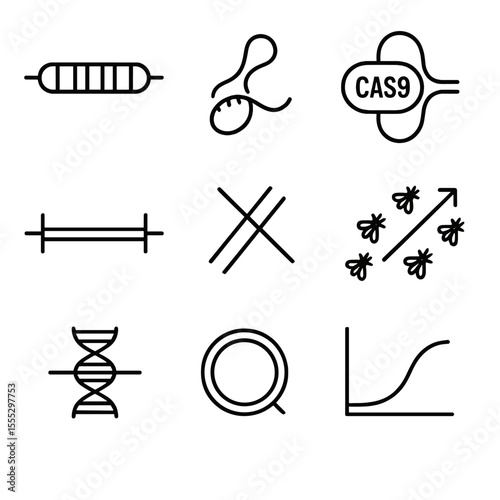 Gene Drive Icons. Line style icons of Gene Drive Constructs: drive cassette, guide RNA gene, Cas9 expression unit, homology flank,