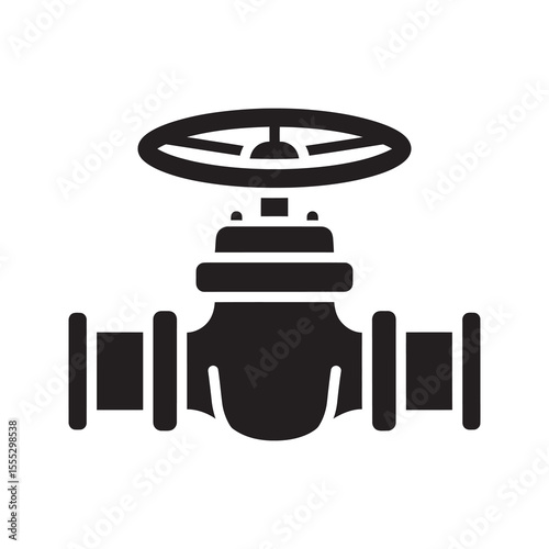 Industrial pipeline valve icon for controlling the flow of liquid or gas in a plumbing system for water or oil industry process vector solid glyph icon