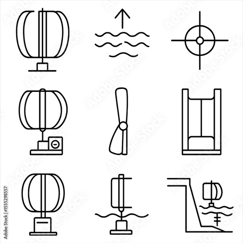 Vertical Turbine Icons. Outline style icons of Food Hygiene: handwashing before food, clean cutting board, covered food plate,