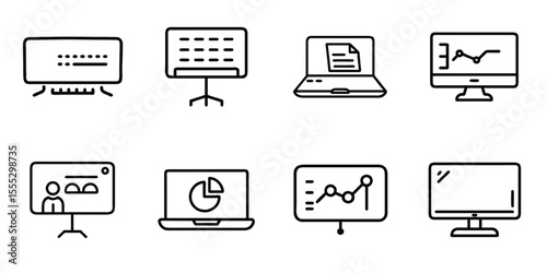 A vector icon set of mobile phone, computer, and laptop symbols for web, business, and technology design
