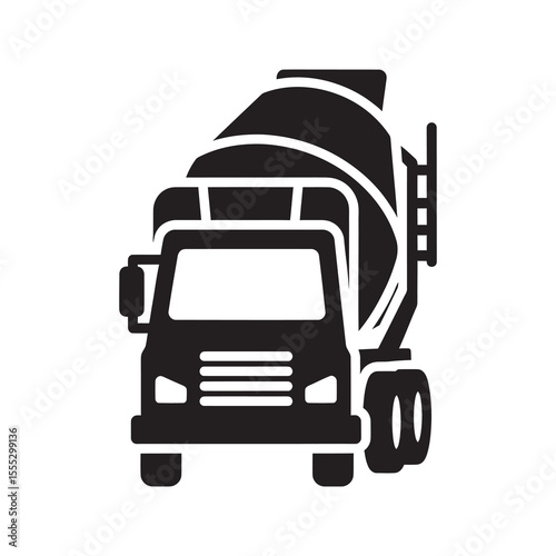 Cement mixer truck icon for construction site vehicle and transporting ready-mix concrete for building and pouring foundations vector solid glyph icon