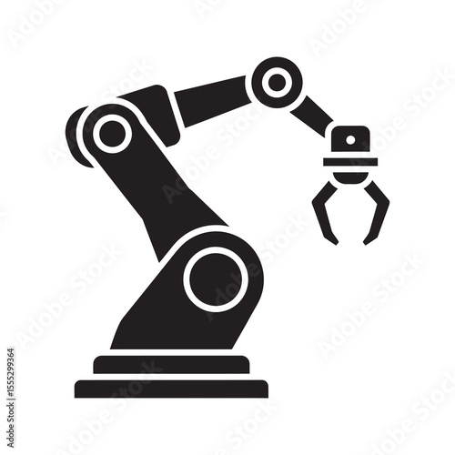 Robotic arm technology icon for industrial automation in a smart factory representing modern manufacturing process and assembly line vector solid glyph icon