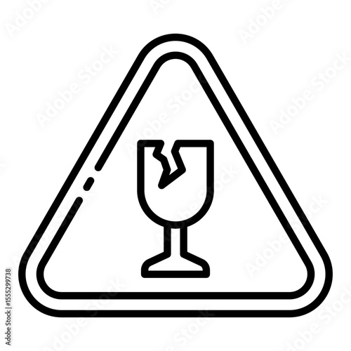 fragile outline icon for breakable item and handling caution