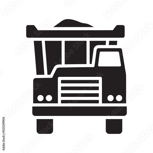 Dump truck icon for construction site heavy machinery and industrial vehicle for transporting sand gravel and mining materials for building vector solid glyph icon