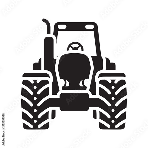 Farm tractor icon for agriculture industry heavy machinery and rural farming vehicle for cultivating land and harvesting crops in the field vector solid glyph icon