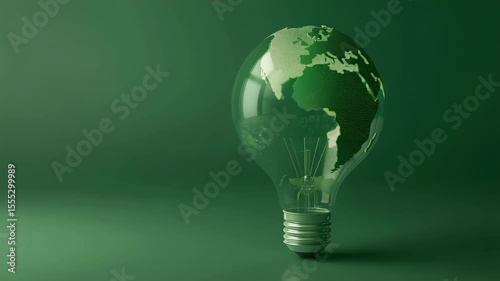 Green earth globe inside lightbulb, conceptual image for renewable energy and environmental conservation, studio shot
