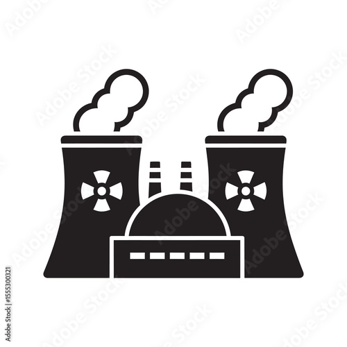 Nuclear power plant icon with cooling towers for electricity generation representing atomic energy and industrial reactor technology source vector solid glyph icon